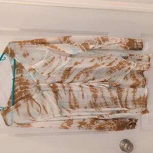 YFB Tie-Dye Long Sleeve V Neck Button Up Blouse Top With a High Low Hem